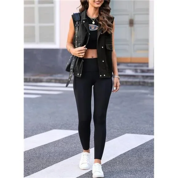 Women's Button-Down Sleeveless Cargo Vest - Lapel Collar, Elastic Hem, Summer